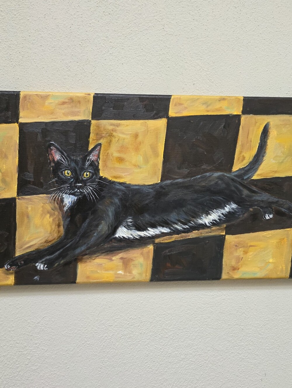 Hand painted Abstract oil Painting Cute Tuxedo Cat